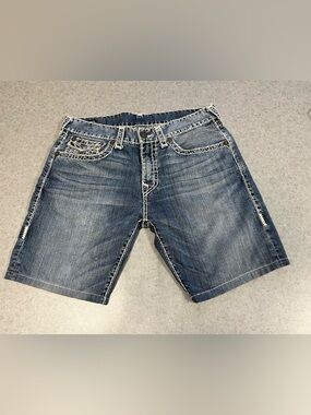 True Religion Ricky Denim Shorts Made USA Thick Stitch Y2K Relaxed—34 Men’s